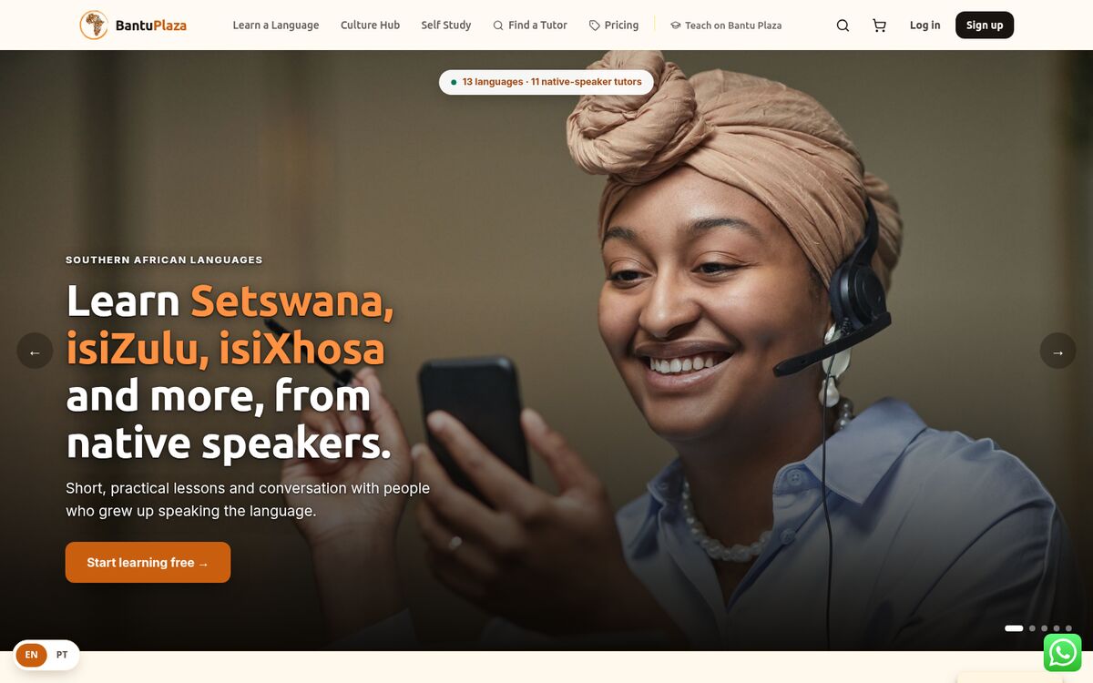 The Bantu Plaza language-learning platform homepage