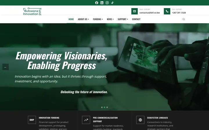 Botswana Innovation Fund website homepage
