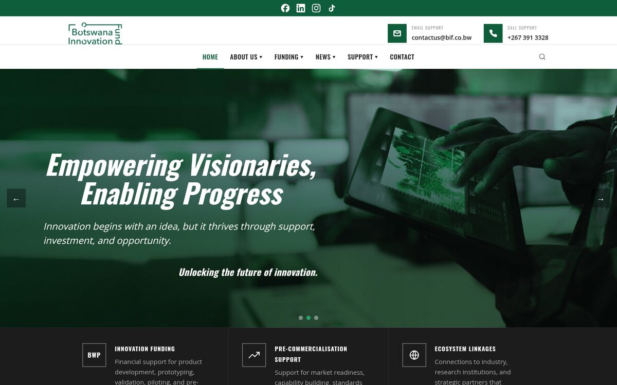 The Botswana Innovation Fund website homepage