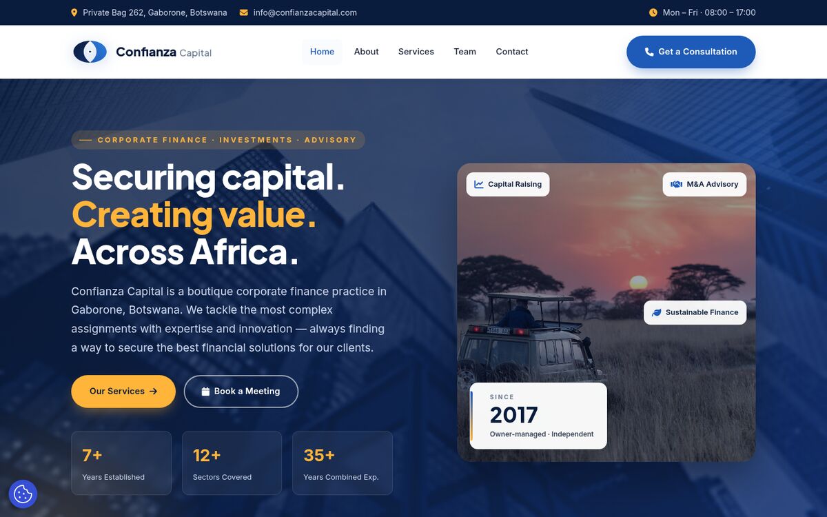 The Confianza Capital website homepage