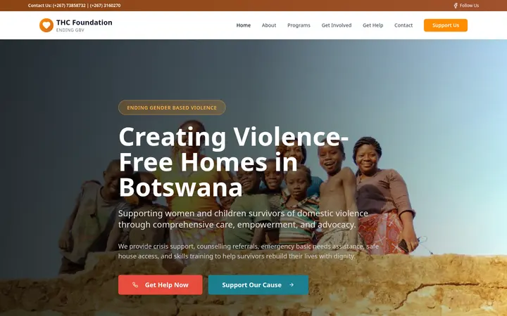 Foundation website homepage: creating violence-free homes in Botswana