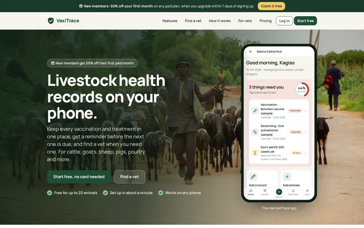 VaxiTrace website homepage
